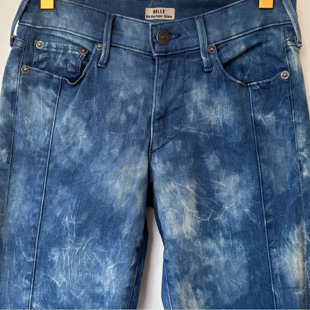 True Religion| Halle Moto Mid-Rise Bleached Blue Super Skinny Jeans Sz 24 - Picture 2 of 6